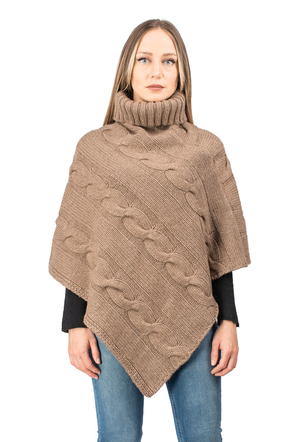 Turtleneck poncho with braids | Dalle Piane Cashmere