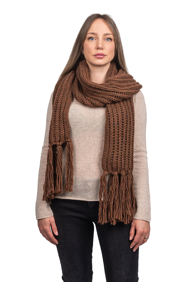 English rib knit scarf with fringes | Dalle Piane Cashmere