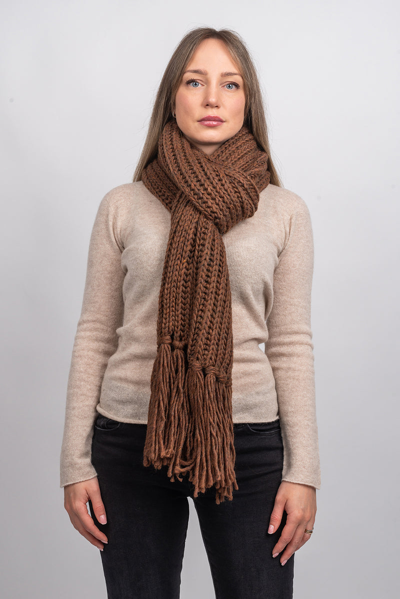 English rib knit scarf with fringes | Dalle Piane Cashmere