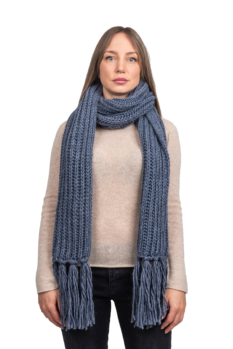 English rib knit scarf with fringes | Dalle Piane Cashmere