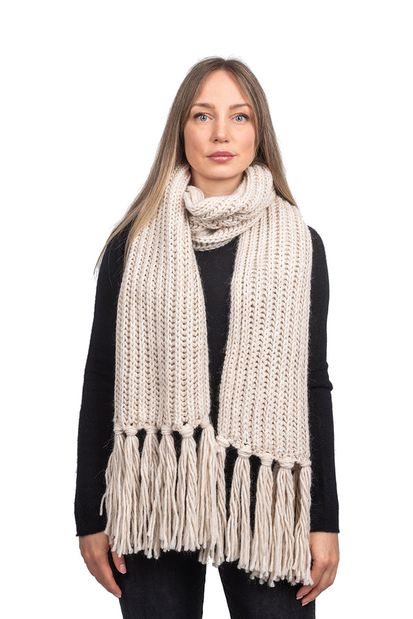 English rib knit scarf with fringes | Dalle Piane Cashmere