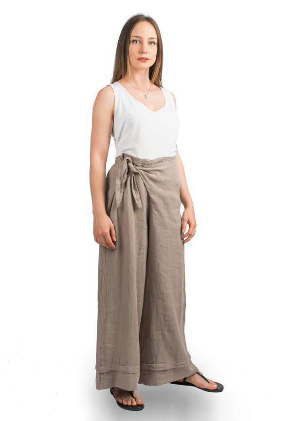 Trousers 100% linen with bow | Dalle Piane Cashmere