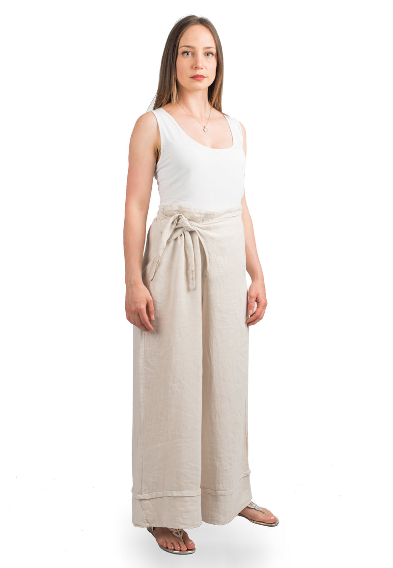 Trousers 100% linen with bow | Dalle Piane Cashmere